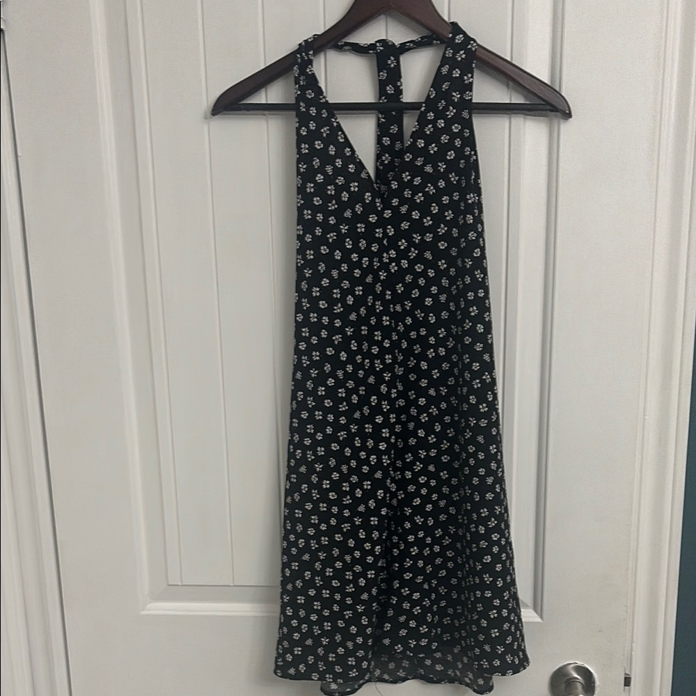 ZARA Trafaluc Floral Halter Tie Black Dress
